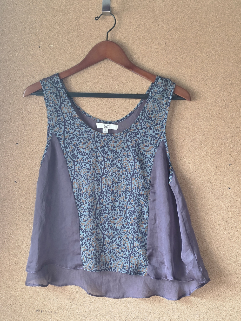 UO Los Angeles Sleeveless Mixed Print Blouse Tank Top L Purple Blue Boho